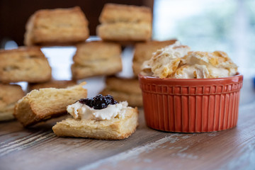 Clotted Cream and Jam on Flaky Biscuit
