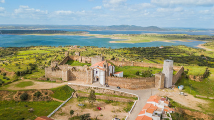 Aerial view of the castle of Mourão - Portugal. Beautiful view of the castle and the Alentejo landscape © Jair