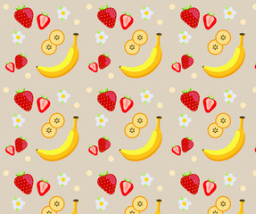 seamless pattern with fruits,  strawberry and banana pattern