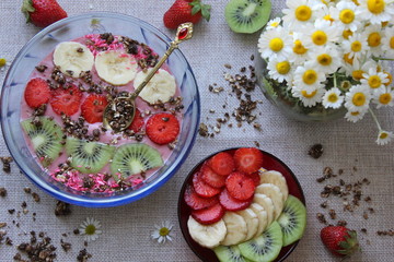 healthy breakfast with yogurt, berries  and granola