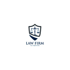 Law office logo in the form of shield. The judge, Law firm logo template, lawyer set of vintage labels. Lawyer Attorney Advocate Logo design vector template.  Shield Law Legal firm Security comp