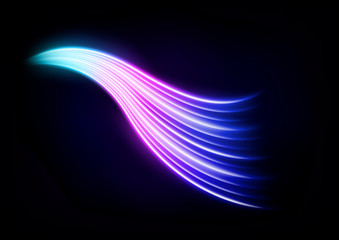 Abstract Multicolor Wavy Line of Light, isolated on Dark Background. Vector Illustration