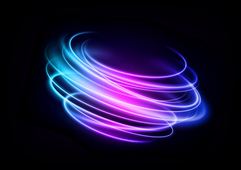 Abstract Multicolor Wavy Line of Light, isolated on Dark Background. Vector Illustration