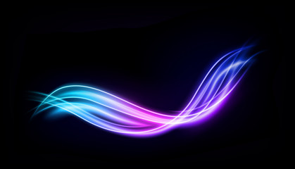 Abstract Multicolor Wavy Line of Light, isolated on Dark Background. Vector Illustration