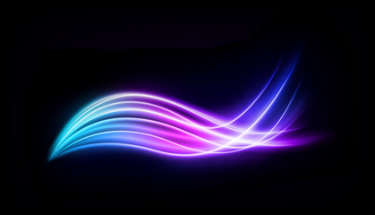 Abstract Multicolor Wavy Line of Light, isolated on Dark Background. Vector Illustration