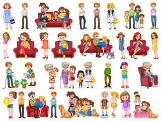 Family member cartoon character in several positions