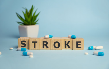 Stroke Word Written In Wooden Cube. Medical concept.