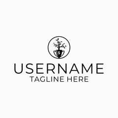 Silhouette logo design of the trophy symbol with negative space symbol of the dollar currency. Silhouette logo design of a trophy overgrown by plants.