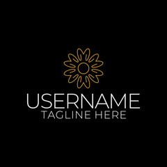 Mandala logo design with gold feminine style on a dark background.