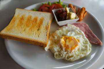 American breakfast at a restaurant in Bangkok.