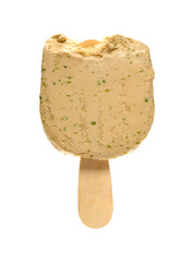 seaweed flavor popsicle with some bites on white background