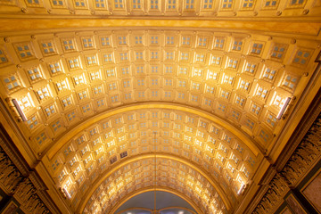 Sveti Stephen Church-Iron Church (Turkish: Demir Kilise) gold-plated ceiling view from balcony floor view is Bulgarian Orthodox church made of prefabricated cast iron elements Balat, Istanbul, Turkey