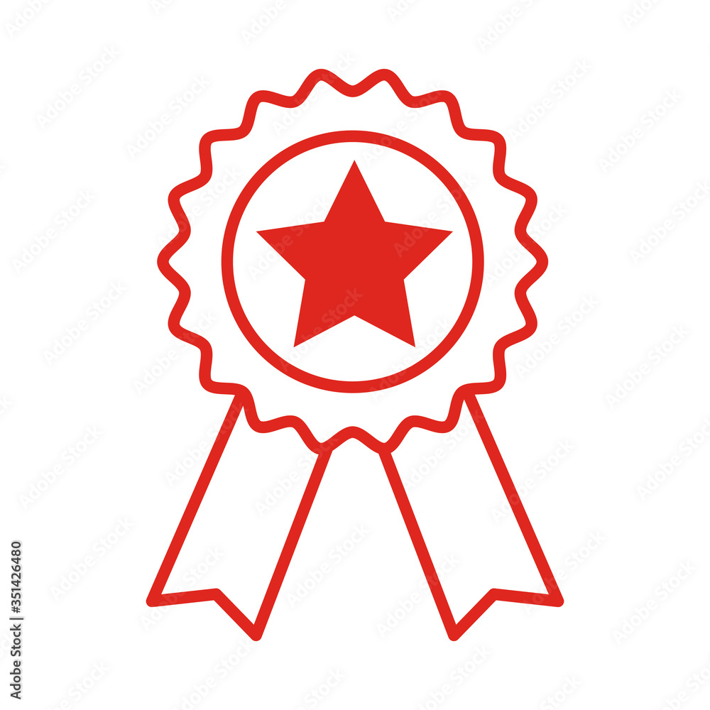 Sticker medal with ribbon and star line style