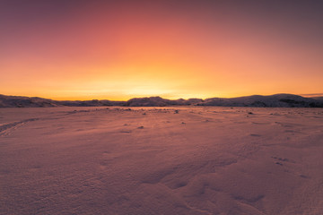 Fototapeta na wymiar Amazing sunset natural landscape in winter.