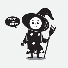 Person in a costume saying trick or treat