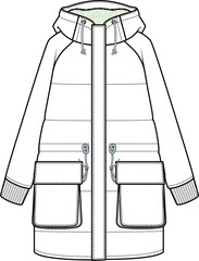 Women's coat, Fashion flat sketch. Technical drawing APPAREL template.
