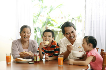 Family having breakfast together