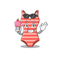 A cartoon drawing of swimsuit holding cone ice cream