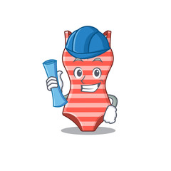 caricature picture of swimsuit Architect with blue prints