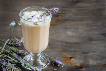 Lavender Coffee latte with homemade syrup. Violet or Lavender Raf  . Soft focus. lavender raf....