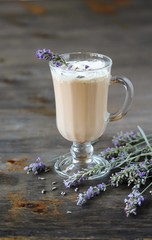 Lavender Coffee latte with homemade syrup. Violet or Lavender Raf  . Soft focus. lavender raf....