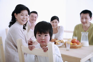 Family having breakfast together