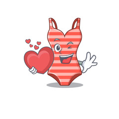 A sweet swimsuit cartoon character style holding a big heart