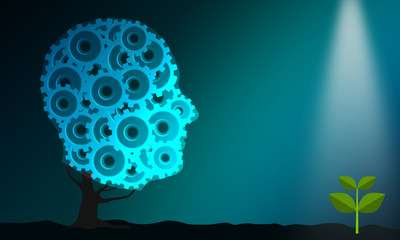 Human head with cogs and gears for business strategy
