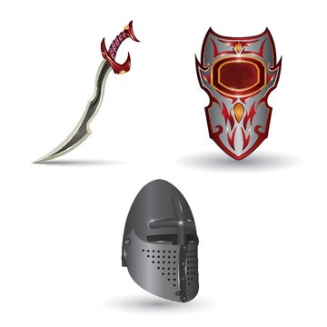 Warrior shield with sword and helmet