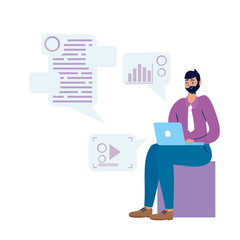 young man using laptop and social media tech