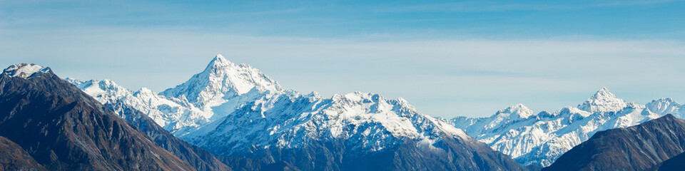 Mountains in winter. Mountain snow landscape. Mountains New Zealand.