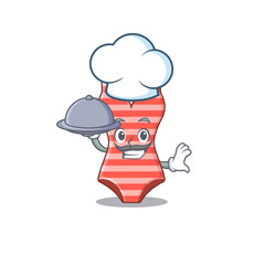 mascot design of swimsuit chef serving food on tray