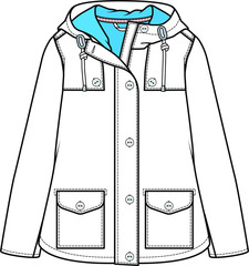 Women's coat, Fashion flat sketch. Technical drawing APPAREL template.