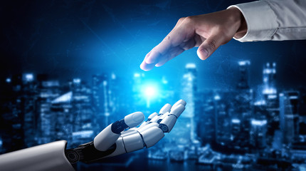 3D rendering artificial intelligence AI research of robot and cyborg development for future of...