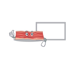 Bacon cartoon design with Thumbs up finger bring a white board