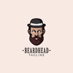 Simple minimalist beard head mascot logo design template