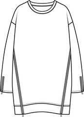 Fototapeta na wymiar Sweatshirt, fashion flat sketch template. Zipper detail sweatshirt