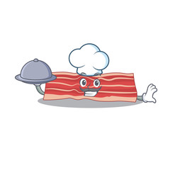 mascot design of bacon chef serving food on tray