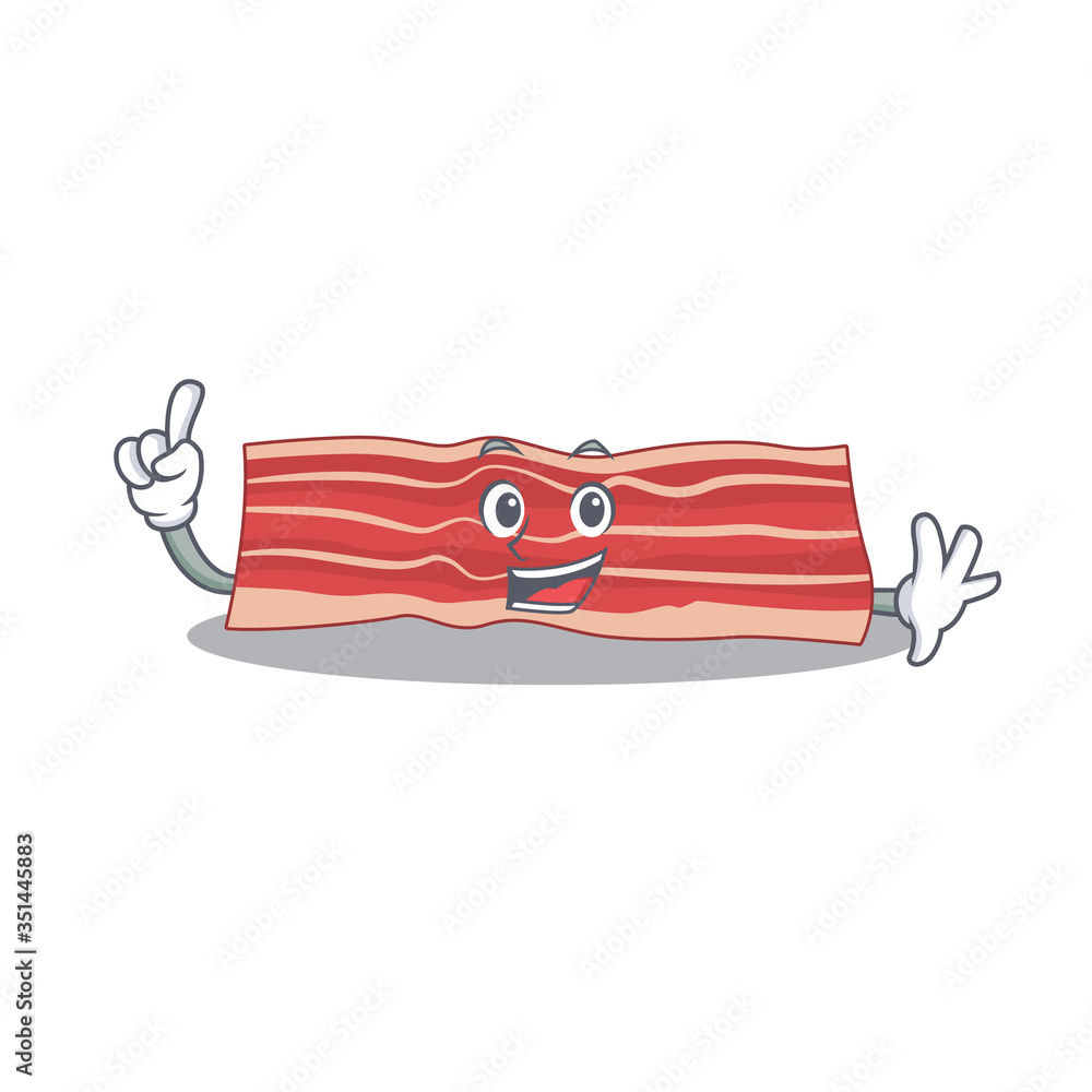 Sticker bacon caricature design style with one finger gesture