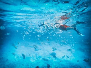 children snorkeling in the sea