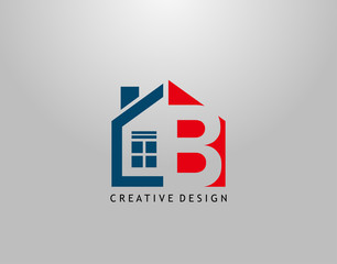 B Letter Logo. Negative Space of Initial B With  Minimalist House Shape Icon. © bintank