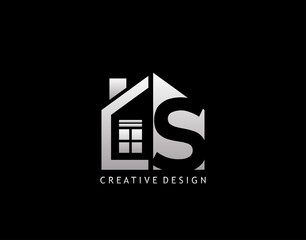 S Letter Logo. Negative Space of Initial S With Minimalist House Shape Icon.