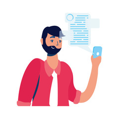 young man using smartphone with social media technology