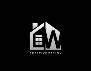 W Letter Logo. Negative Space of Initial W With Minimalist House Shape Icon.
