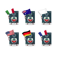 Loudspeaker cartoon character bring the flags of various countries