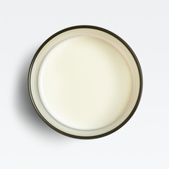Aerial view of fresh milk in a glass
