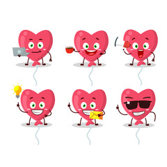 Red love baloon cartoon character with various types of business emoticons