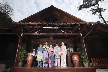 Men, women and children in traditional clothing