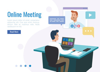 businessman with video conference business meeting technology