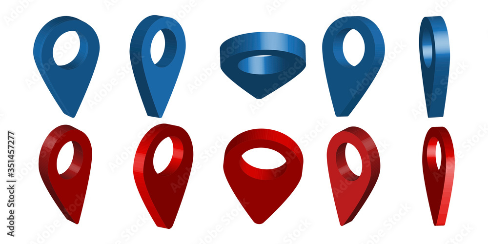 Poster vector pin icon in 3d format. red and blue pointer position. stock template.